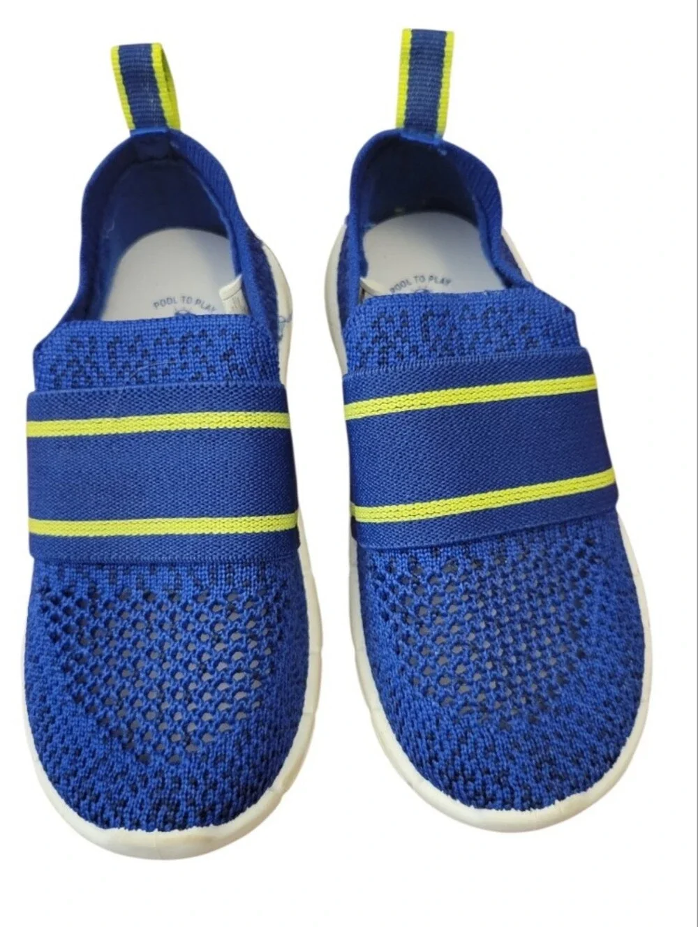 OshKosh B'gosh Water Shoes Quick-Dri Blue Mesh‎ with Yellow Stripes Slipons Sz 9